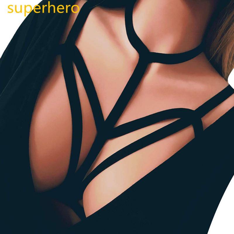 Damen Harness-BH, elastischer Käfig-BH, Riemchen, ausgehöhlter BH, Bustier S schwarz von Joom DACH