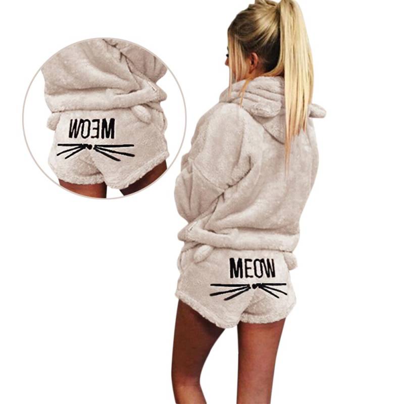 Damen-Hauskleid-Set, warmer, einfarbiger Plüsch-Pyjama M beige von Joom DACH