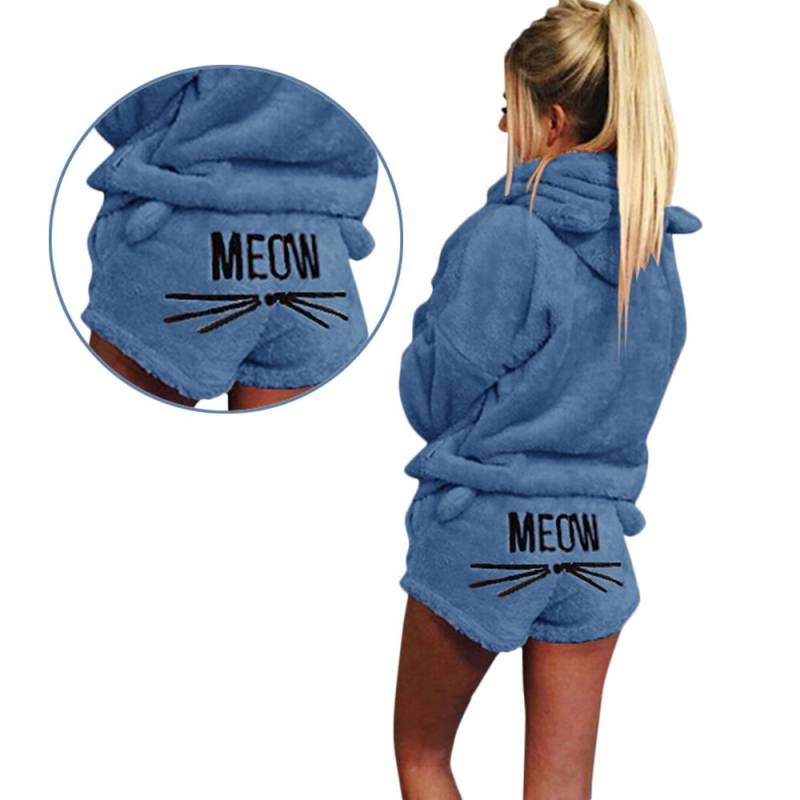 Damen-Hauskleid-Set, warmer, einfarbiger Plüsch-Pyjama XL dunkelblaue von Joom DACH