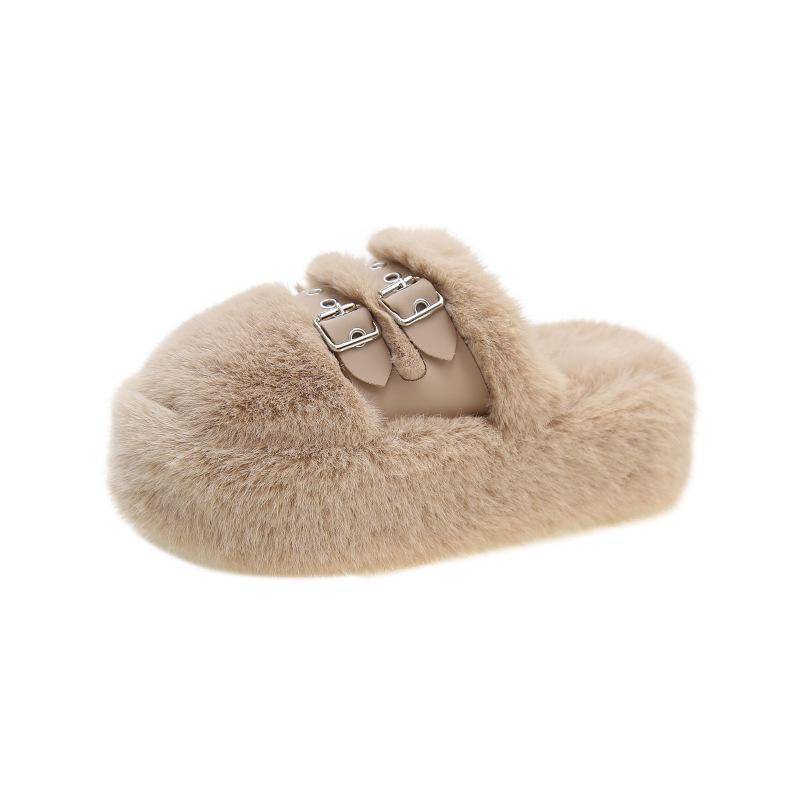 Damen-Hausschuhe, Winterfell-Schieber, Hausschuhe, warme, flauschige Schneestiefel, rutschfeste Paar-Baumwoll-Plüsch-Hausschuhe 36 khaki von Joom DACH