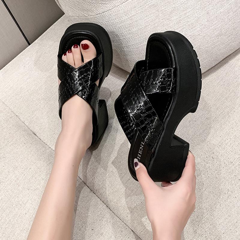 Damen Hausschuhe Luxus Ballerinas Plateau Flip Flops Schuhe Sommerkleid Mode Slingback Sandalen Trend Pantoletten Femme 40 schwarz von Joom DACH