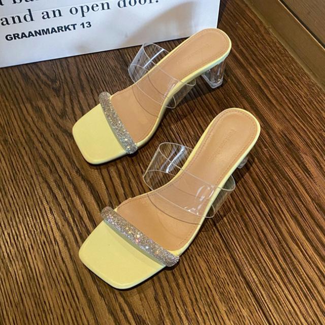 Damen Hausschuhe Marke Mid Heels Schuhe Luxus Kristall Mode Pumps Frühling Neue Trend Damen Slides Frauen Chunky Flip-Flops 39 gelb von Joom DACH