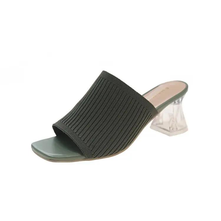 Damen Hausschuhe Sommer Neu Geschlossene Zehen Komfort Hausschuhe Frau Mode Fly Weave Outdoor Sandalen Weiblich Mittelhohe Absatz Hausschuhe 42 von Joom DACH