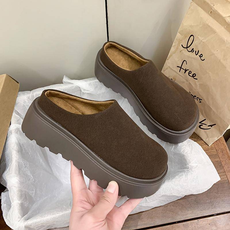 Damen Hausschuhe mit Plateauabsatz, warm, Baumwolle, modisch, mit Zehenschutz, Schlupfschuhe, bequem, für draußen, faule Slides 38 kaffeebraun von Joom DACH