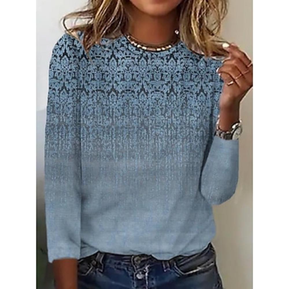 Damen Hemd Bluse Druck Alltag Wochenende Streetwear Freizeit Langarm Rundhalsausschnitt Blau Frühling Herbst 3XL Damen Hemd Bluse Druck Alltag Wochenende Streetwear Freizeit Langarm Rundhalsausschnitt Blau Frühling Herbst 3XL von Joom DACH