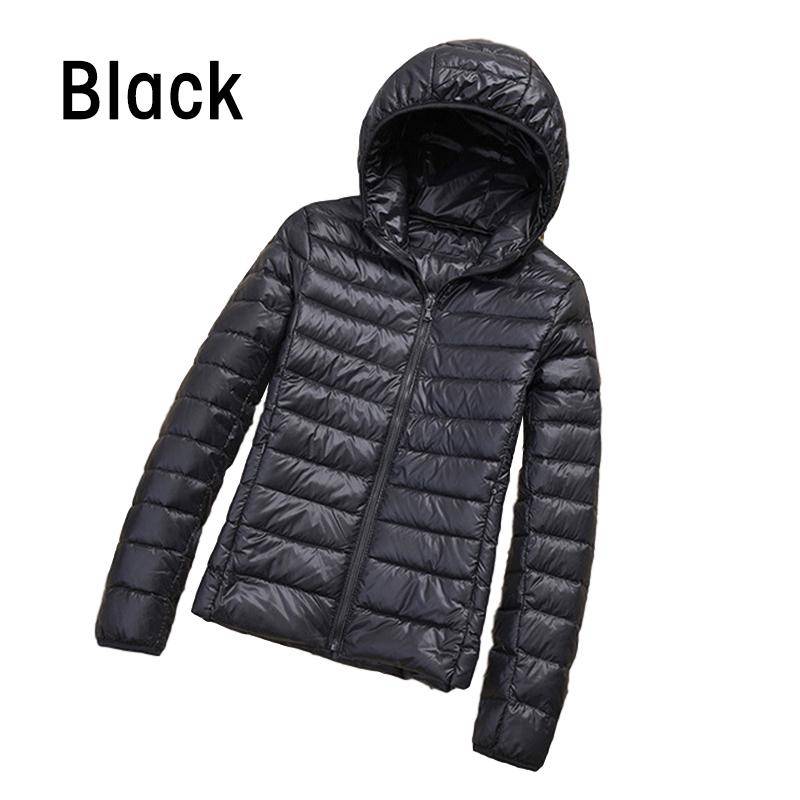 Damen-Herbst-Daunenjacke mit weißer Ente, winddicht, mit Kapuze, warm, lässig, Winter, M-5XL 4XL schwarz von Joom DACH