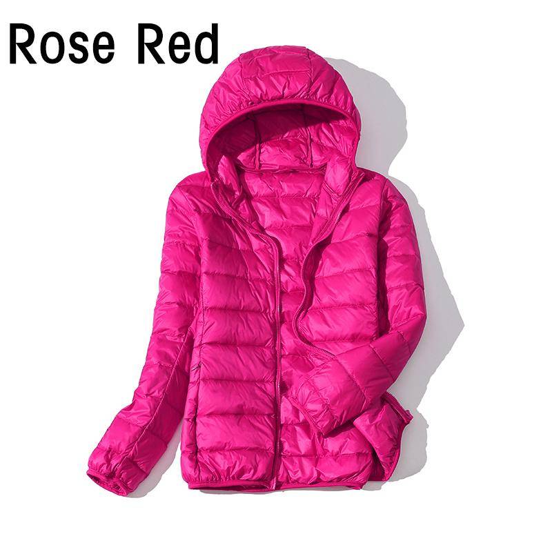 Damen-Herbst-Daunenjacke mit weißer Ente, winddicht, mit Kapuze, warm, lässig, Winter, M-5XL 8XL rose rot von Joom DACH