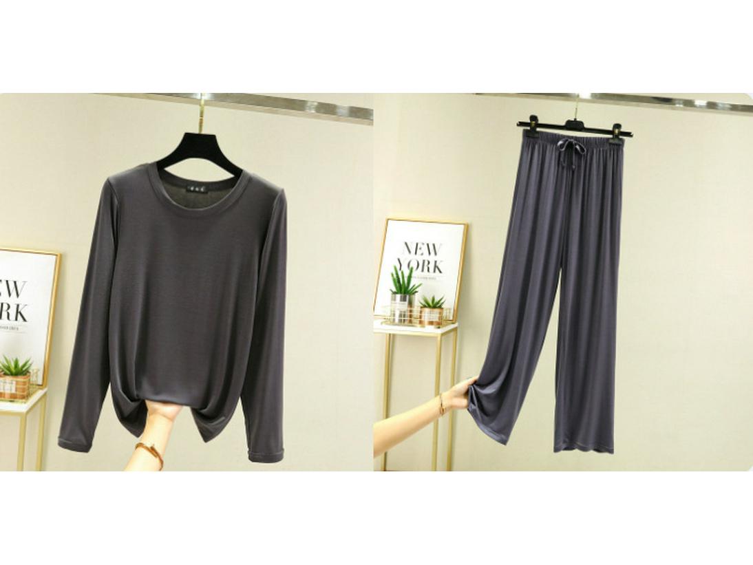 Damen Herbst Modal Baumwoll-Pyjama-Set – Langarm-Oberteil & Weitbein-Hose M von Joom DACH