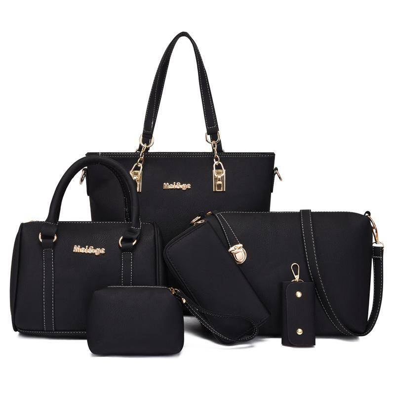 Damen Herbst Neue Mode Großraum Sechsteilige Ein-Schulter-Umhängetasche 6-piece bag schwarz von Joom DACH