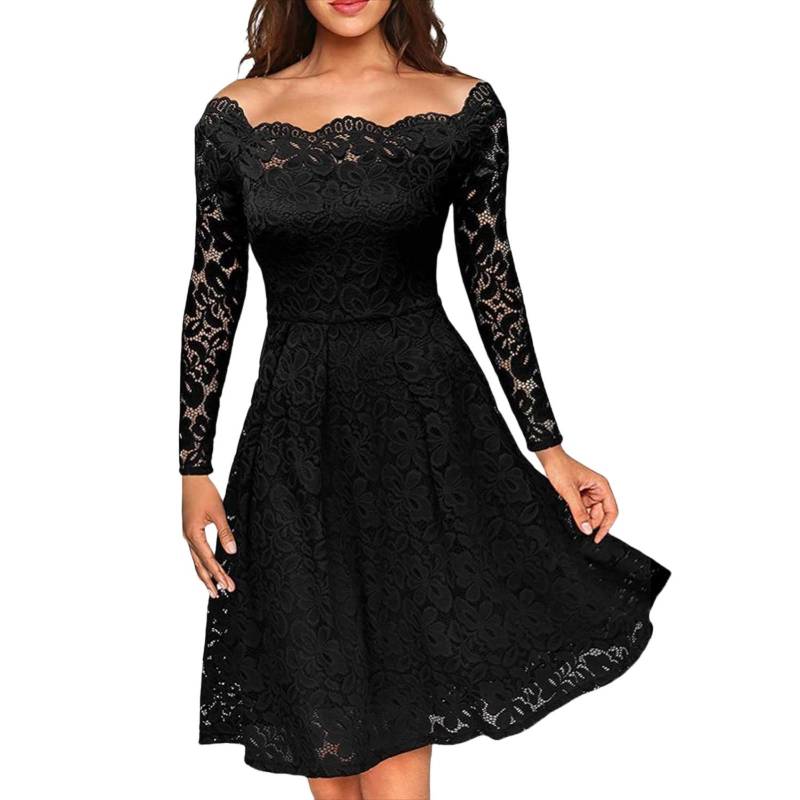 Damen Herbst Schulterfrei Blumen Maxi Kleider Formell Langarm Cocktail Hochzeitsgast Kleid M schwarz von Joom DACH