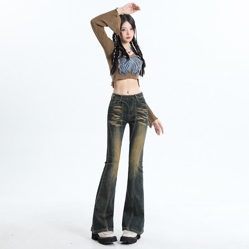 Damen Herbst Spice Girls Retro Slim-Fit High Waist Skinny Elastische Schlaghosen Damen Herbst L von Joom DACH