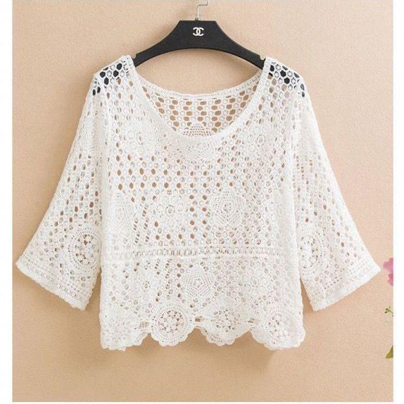 Damen Herbst Strickpullover mit Spitze: Lockeres, leichtes Häkel-Cover-up für Unterkleider M (Up to 90 lbs) von Joom DACH