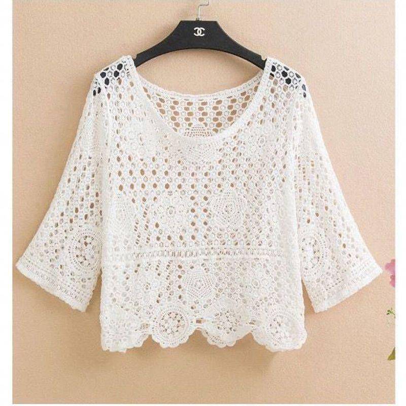 Damen Herbst Strickpullover mit Spitze: Lockeres, leichtes Häkel-Cover-up für Unterkleider M (Up to 90 lbs) von Joom DACH