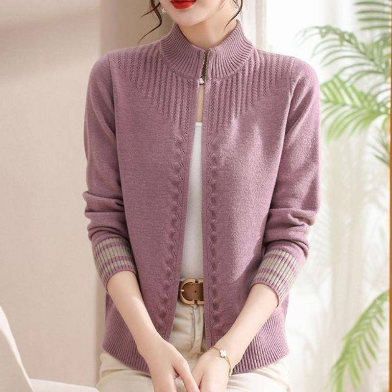 Damen Herbst Winter Rollkragenpullover Solide Schraubgewinde Reißverschluss Langarm Strickjacke Pullover Strickmäntel Mode Casual Tops 2XL violett von Joom DACH