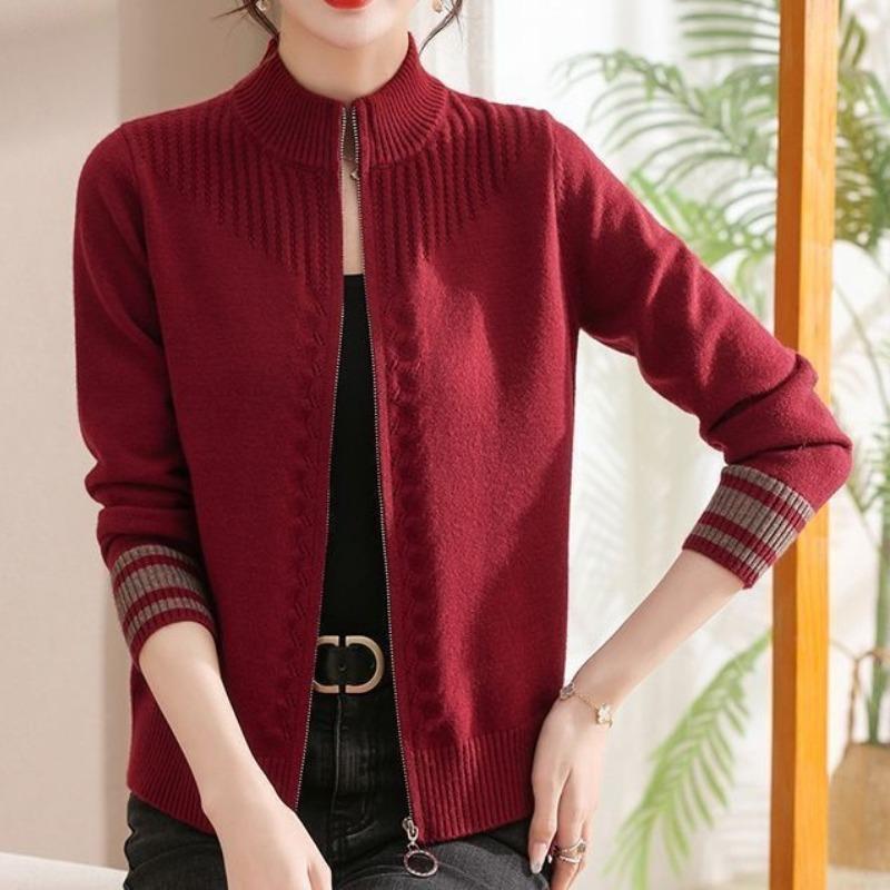 Damen Herbst Winter Rollkragenpullover Solide Schraubgewinde Reißverschluss Langarm Strickjacke Pullover Strickmäntel Mode Casual Tops 3XL rot von Joom DACH