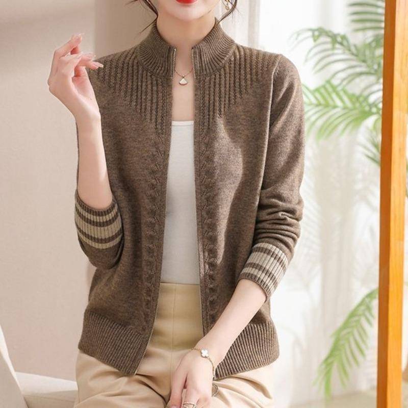 Damen Herbst Winter Rollkragenpullover Solide Schraubgewinde Reißverschluss Langarm Strickjacke Pullover Strickmäntel Mode Casual Tops M kaffeebraun von Joom DACH