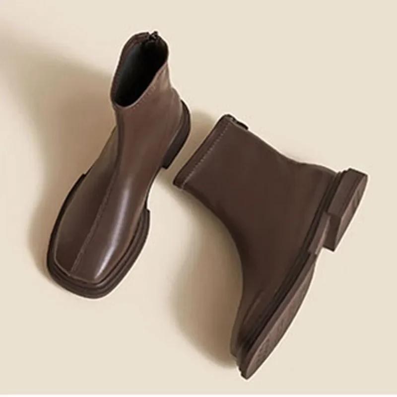 Damen Herbst Winter Stiefel Retro Eckige Zehenpartie Stiefeletten für Damen Mode Chelsea Niedrige Absätze Plateau Damenschuhe Kurz Botas 40 braun von Joom DACH