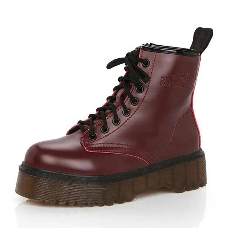 Damen Herbst Winter Stiefeletten Schnürstiefel Flache Absätze Pelz Baumwolle Gepolsterte Plateauschuhe Frau Leder Motorrad Botas Mujer 37 rot von Joom DACH