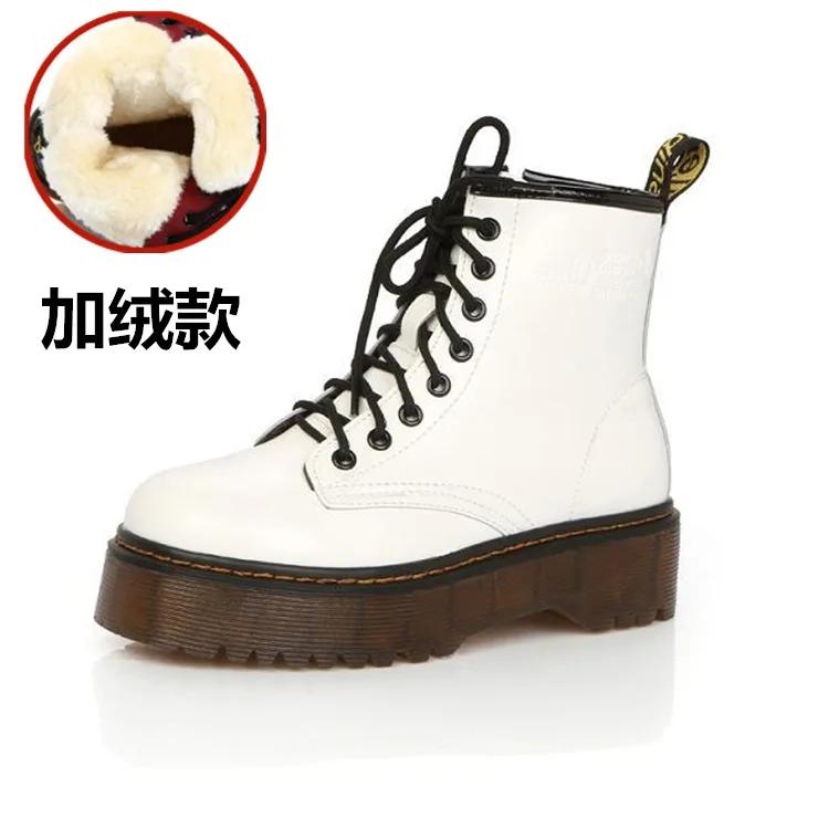 Damen Herbst Winter Stiefeletten Schnürstiefel Flache Absätze Pelz Baumwolle Gepolsterte Plateauschuhe Frau Leder Motorrad Botas Mujer 40 von Joom DACH