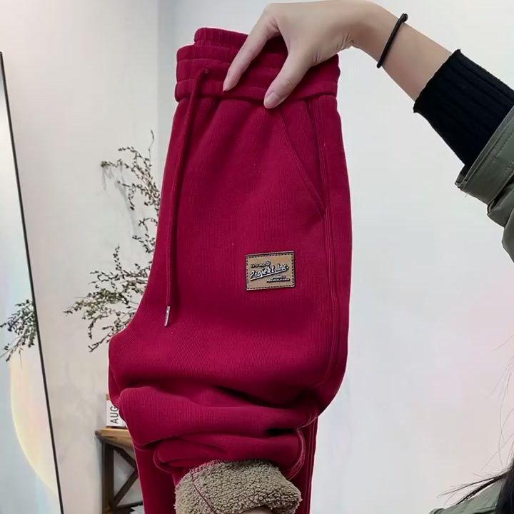 Damen Herbst Winter Warme Dicke Fleecehose Mode Thermo Plüschhose Lässige Sport Jogginghose Elastische Taille Hose 3XL von Joom DACH
