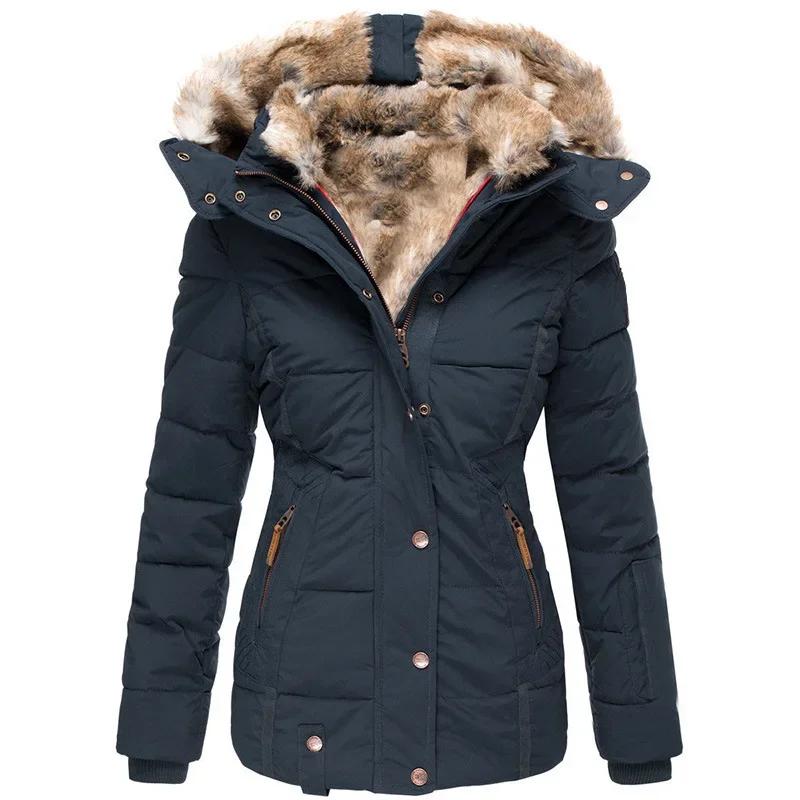 Damen Herbst Winterjacke Mäntel Warme Feste Plüsch Verdickte Jacke Knopf Langer Trenchcoat Winddichter Parka Mit Kapuze Daunen Baumwollmantel XS blau von Joom DACH