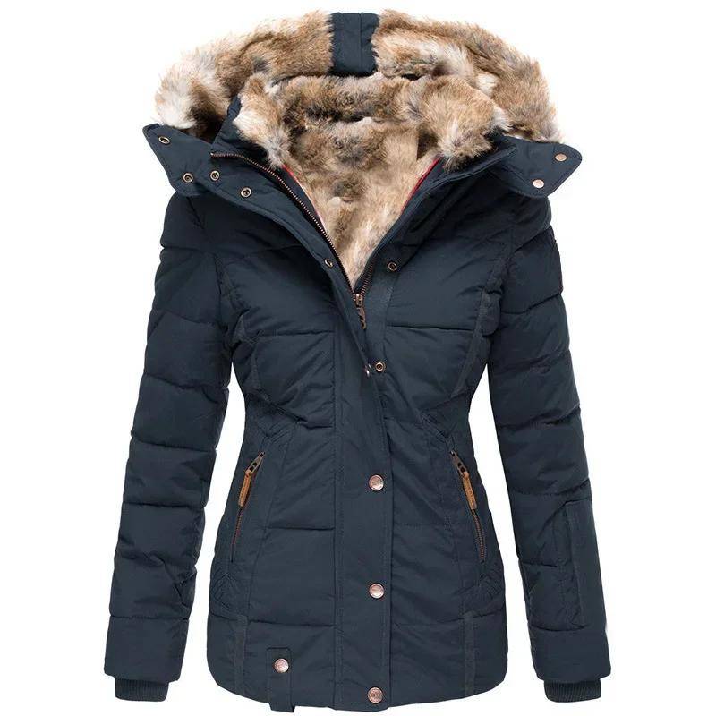 Damen Herbst Winterjacke Mäntel Warme Feste Plüsch Verdickte Jacke Knopf Langer Trenchcoat Winddichter Parka Mit Kapuze Daunen Baumwollmantel XS blau von Joom DACH