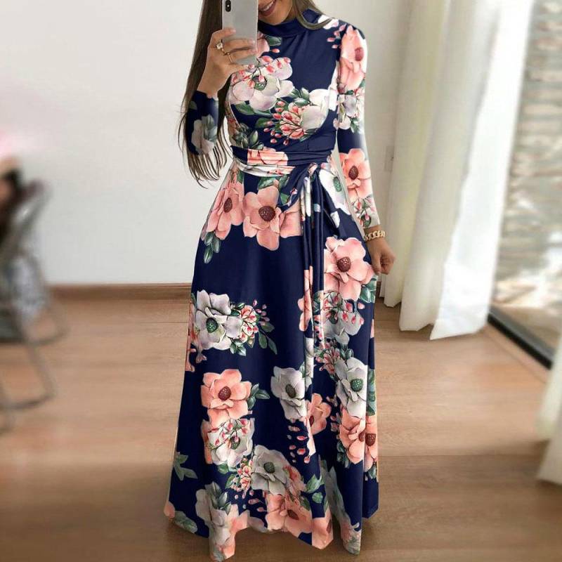 Damen Herbst bedrucktes Langarm-Maxikleid XXL dunkelblaue Damen Herbst bedrucktes Langarm-Maxikleid XXL dunkelblaue von Joom DACH