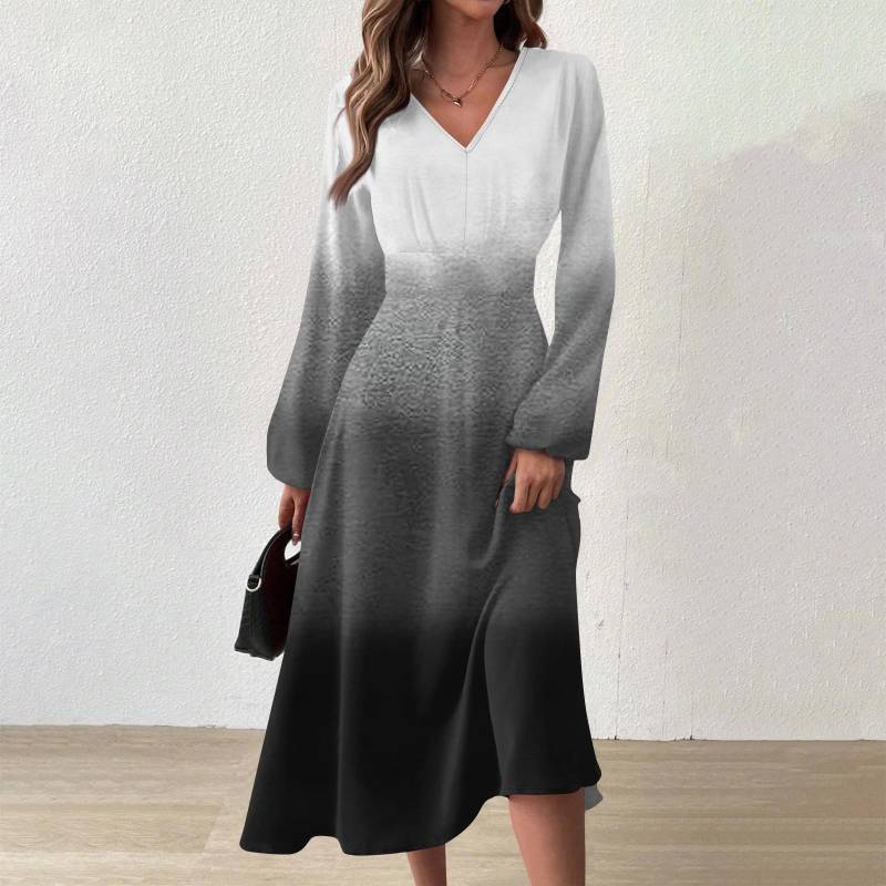 Damen Herbst und Winter Casual Fashion V-Ausschnitt Langarm Print Langes Kleid XXL von Joom DACH