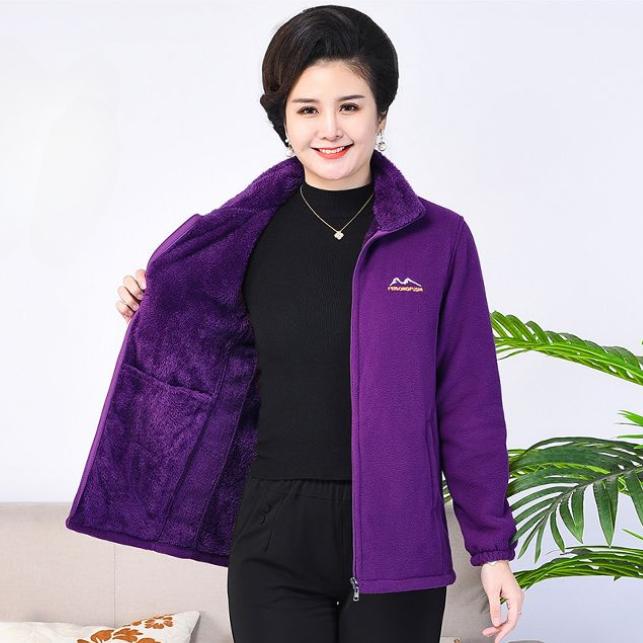 Damen Herbst und Winter Coral Fleece Polar Fleece Jacke Damen Plus Fleece Dicker Fleece Top Pullover XXXXXL dunkelviolette von Joom DACH