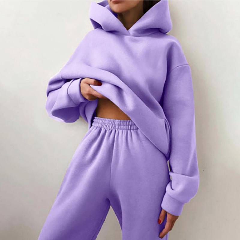 Damen Herbst- und Winter-Hoodie-Set, lässige und modische Sporthose mit Fleece-Hoodie-Set L violett von Joom DACH