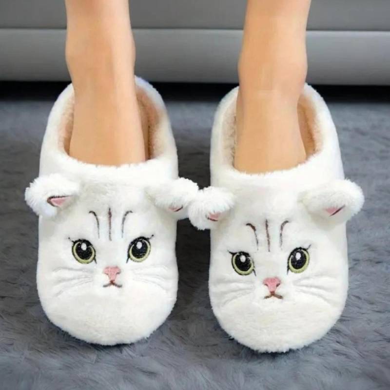 Damen Herbst- und Winter Katze Niedlich Indoor Weichbesohlte Hausschuhe 36-37 weiß von Joom DACH
