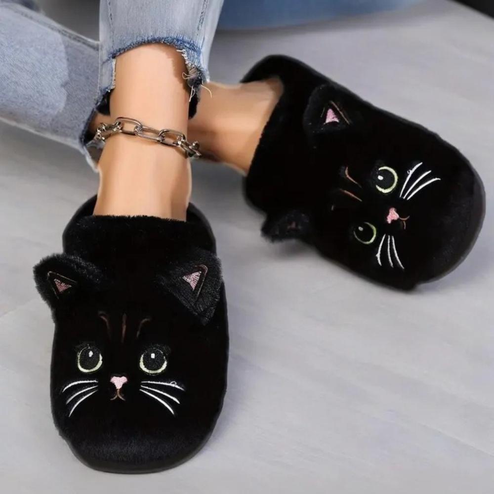 Damen Herbst- und Winter Katze Niedlich Indoor Weichbesohlte Hausschuhe 36-37 schwarz von Joom DACH