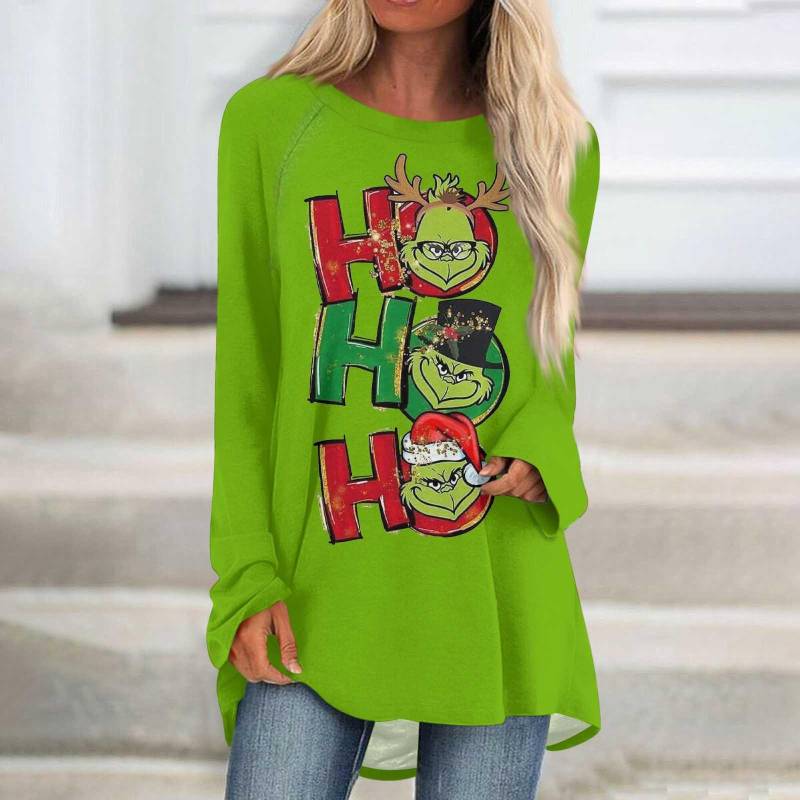 Damen Herbst- und Winter-Langarm-Rundhalsausschnitt, lässiges, langes, lockeres T-Shirt-Oberteil XXXL dunkelgrüne von Joom DACH