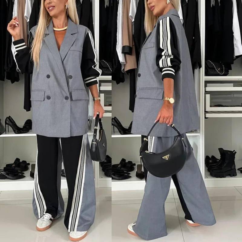 Damen Herbst und Winter Langarm Stitching Zweireiher Anzug Casual Zweiteiliger Anzug S grau Damen Herbst und Winter Langarm Stitching Zweireiher Anzug Casual Zweiteiliger Anzug S grau von Joom DACH