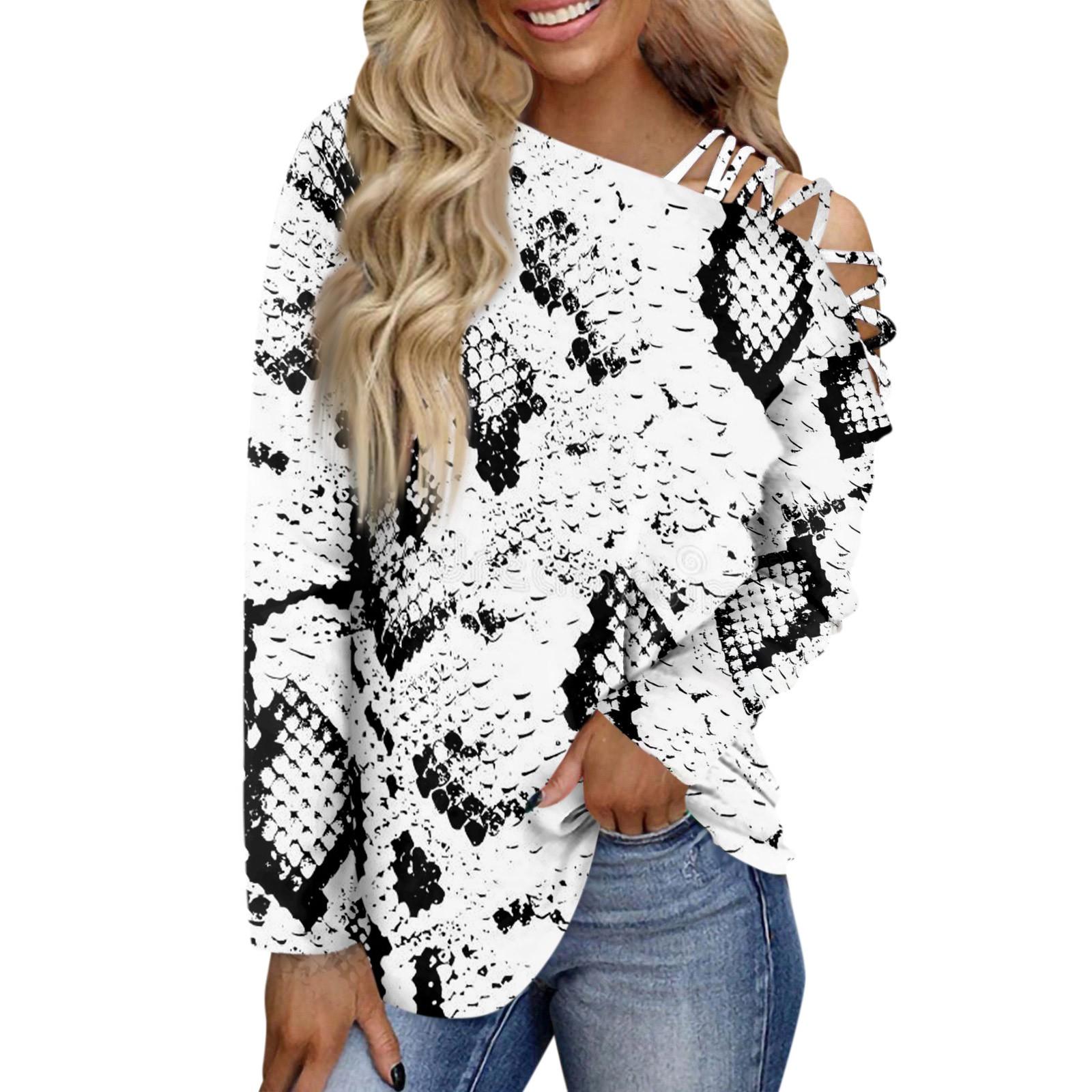 Damen Herbst und Winter Mode lässig bedrucktes T-Shirt langes trägerloses Top XXXL schwarz von Joom DACH