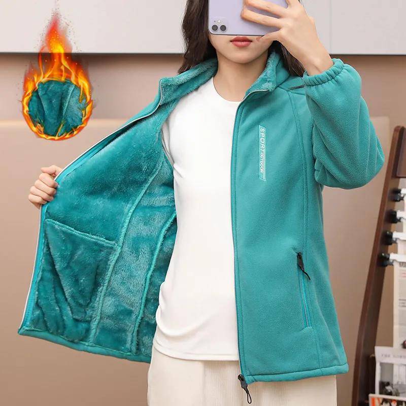 Damen Herbst und Winter Polarfleece Jacke Locker Große Größe Stehkragen Reißverschluss Pullover Plus Samt Dickes Oberteil XXL malachitgrün von Joom DACH