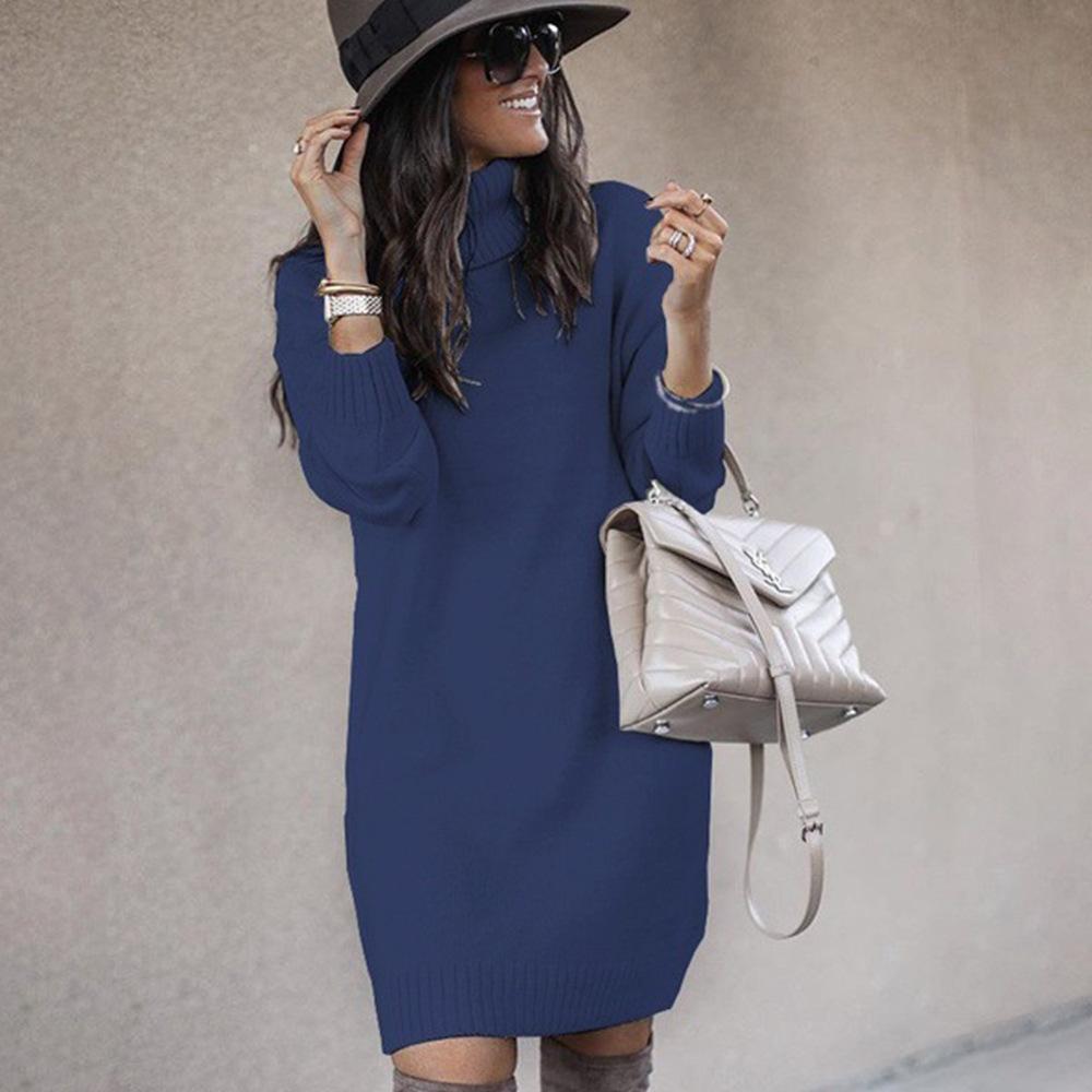 Damen Herbst und Winter Pullover Einfarbig Mittellang Rollkragen Pullover Pullover Tops XXXL blau von Joom DACH