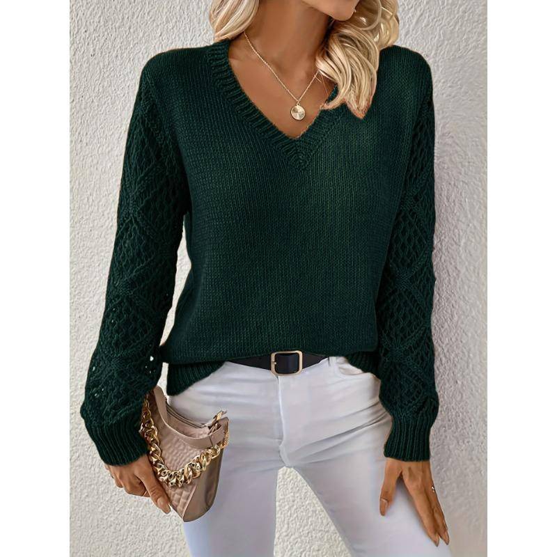 Damen Herbst und Winter Strickpullover mit ausgehöhltem Langarm und V-Ausschnitt XL moosgrün von Joom DACH