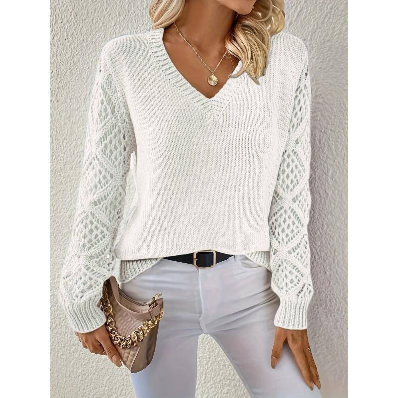 Damen Herbst und Winter Strickpullover mit ausgehöhltem Langarm und V-Ausschnitt XL von Joom DACH