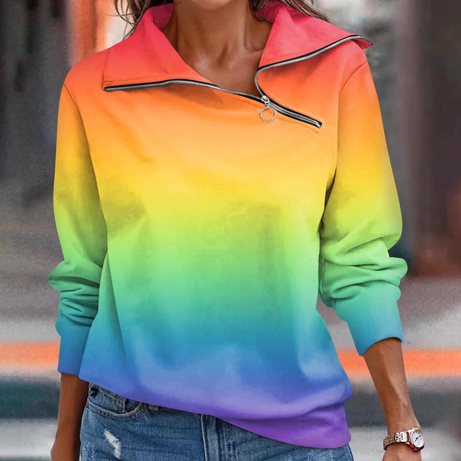 Damen Herbst und Winter Top mit Reißverschluss, lässiges Langarmshirt mit Farbverlauf XXXL von Joom DACH