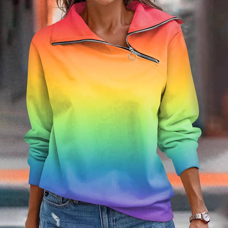 Damen Herbst und Winter Top mit Reißverschluss, lässiges Langarmshirt mit Farbverlauf XXXL von Joom DACH