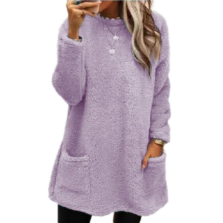 Damen Herbst und Winter Warm Langarm Tasche Plüsch Pullover Pullover Pyjama Homewear L licht lila von Joom DACH