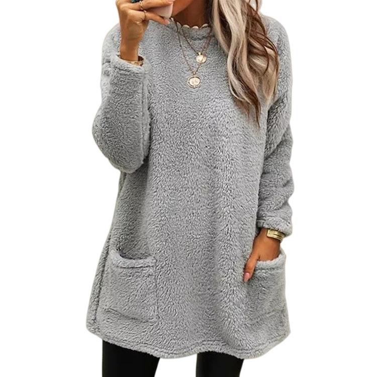 Damen Herbst und Winter Warm Langarm Tasche Plüsch Pullover Pullover Pyjama Homewear L hellgrau von Joom DACH