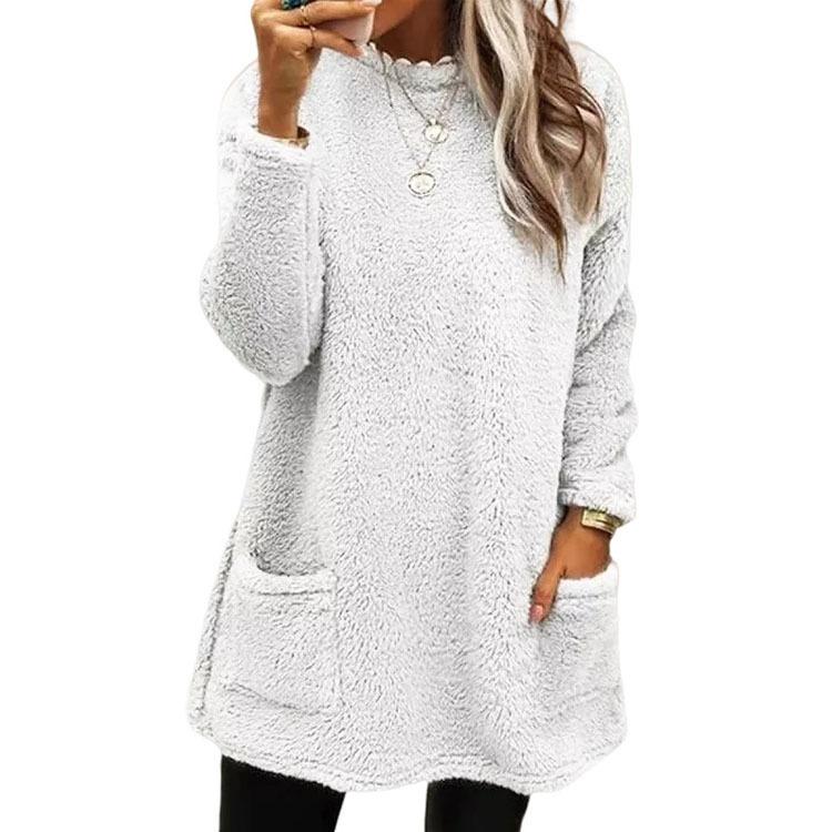 Damen Herbst und Winter Warm Langarm Tasche Plüsch Pullover Pullover Pyjama Homewear S weiß von Joom DACH