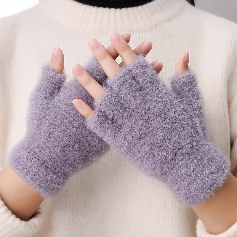 Damen Herren Halbfinger Winterhandschuhe Touchscreen Schreibwarme Fäustlinge zum Fahren Outdoor Sport grau von Joom DACH