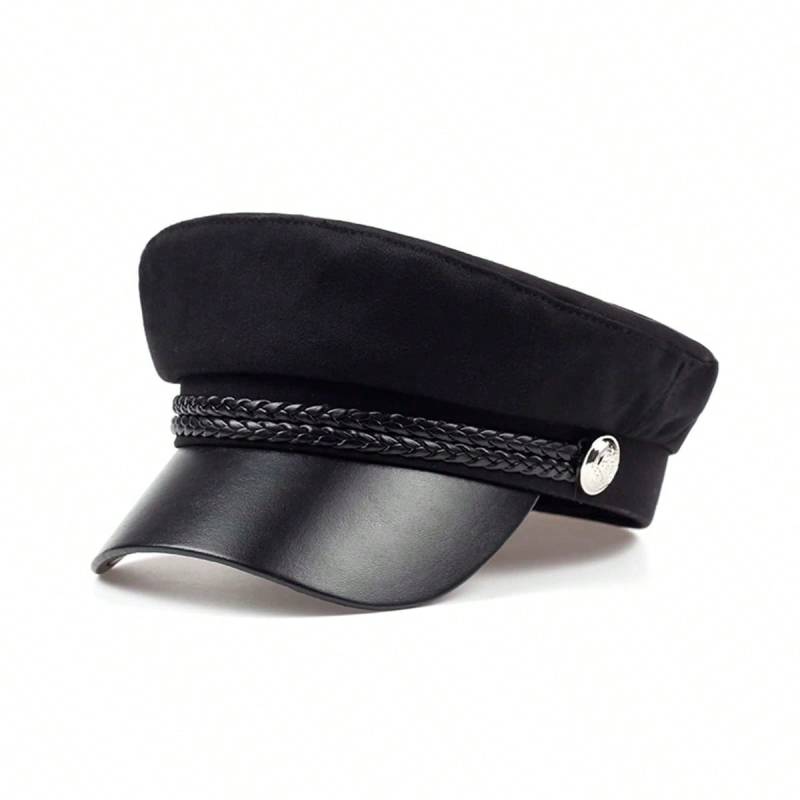 Damen Herren Hut Frühling Herbst Matrosenhüte Schwarz Damen Baskenmützen Flache Kappe Kapitänsmütze Reise Kadettenmütze Achteckiger Hut schwarz von Joom DACH