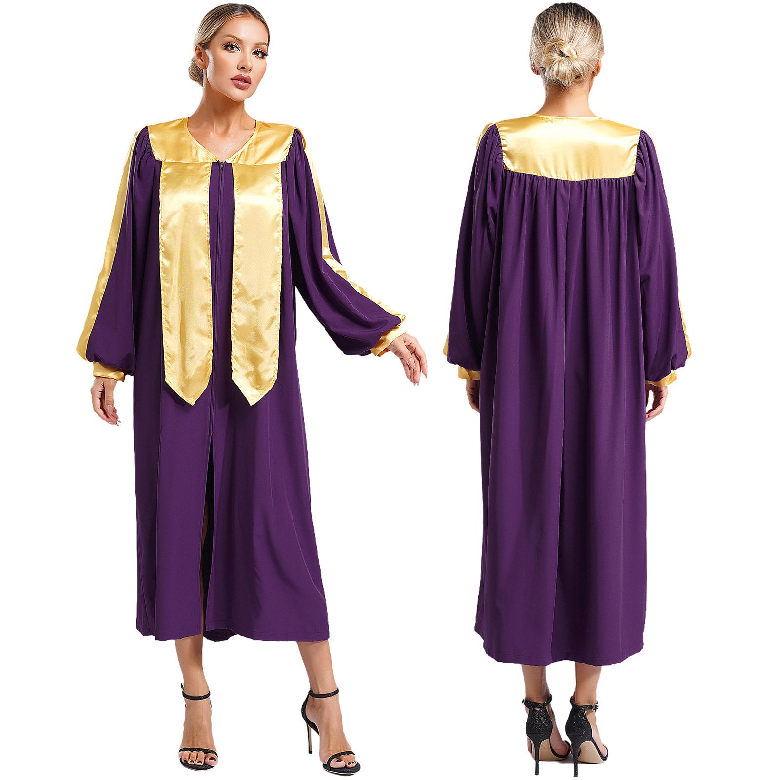 Damen Herren Kirchenchor Robe Halloween Cosplay Mottoparty Cosplay Kostüm V-Ausschnitt Langarm Richterrobe Abschlusskleid L violett von Joom DACH