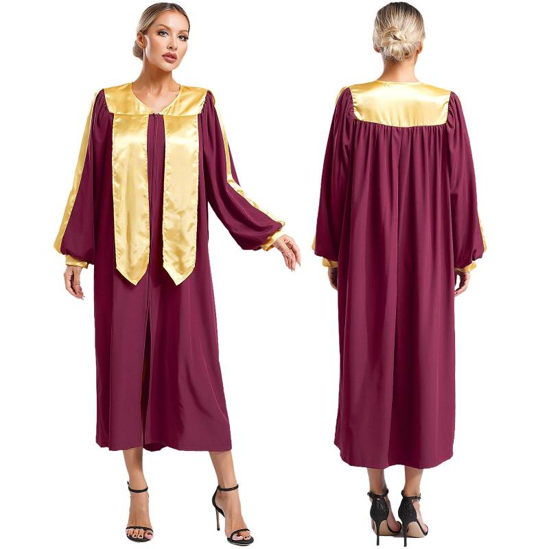 Damen Herren Kirchenchor Robe Halloween Cosplay Mottoparty Cosplay Kostüm V-Ausschnitt Langarm Richterrobe Abschlusskleid L bordeaux von Joom DACH