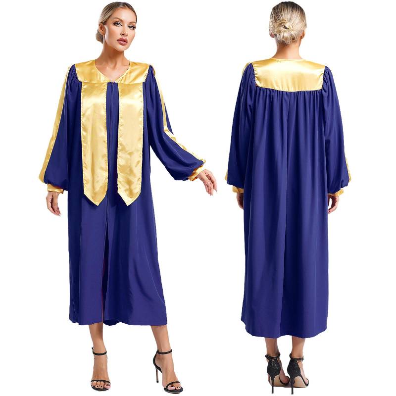 Damen Herren Kirchenchor Robe Halloween Cosplay Mottoparty Cosplay Kostüm V-Ausschnitt Langarm Richterrobe Abschlusskleid XXL blau von Joom DACH