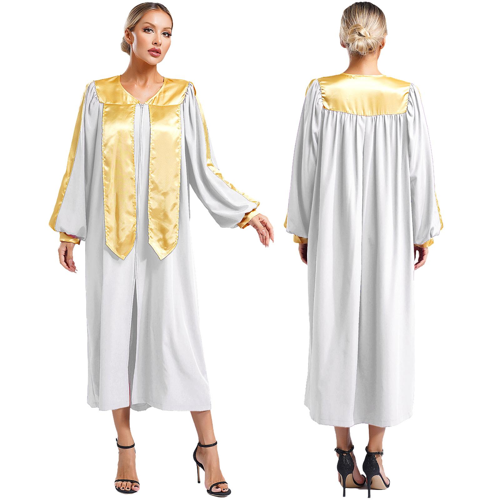 Damen Herren Kirchenchor Robe Halloween Cosplay Mottoparty Cosplay Kostüm V-Ausschnitt Langarm Richterrobe Abschlusskleid XXL weiß von Joom DACH